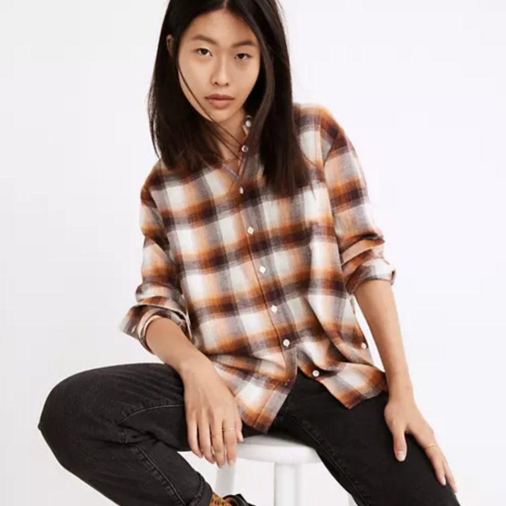 Madewell Flannel Side-Button Oversized Ex-Boyfriend Shirt in Bickett Plaid XS
